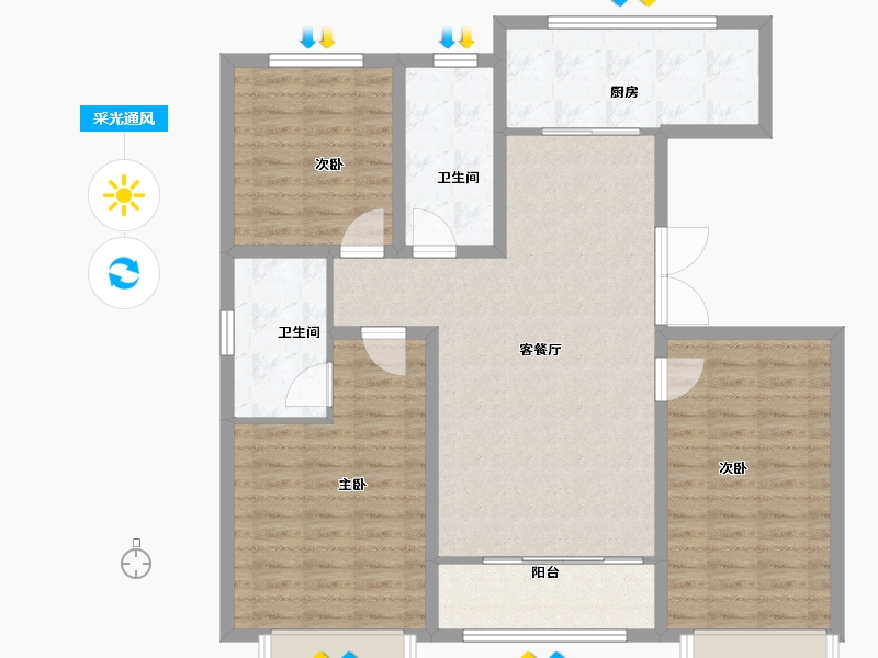 山东省-潍坊市-城投麓台雅园-107.20-户型库-采光通风