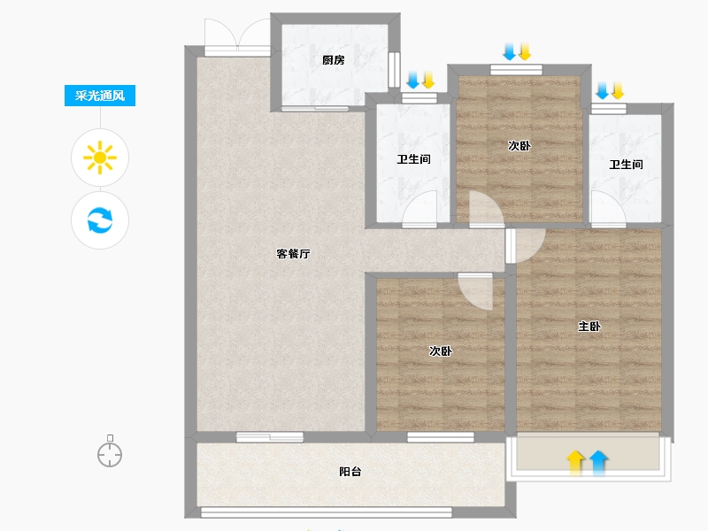 浙江省-温州市-新宏地大诚万象风华-87.20-户型库-采光通风