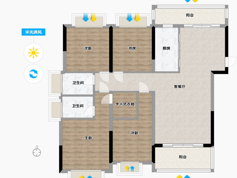 四川省-德阳市-雍湖公园里-125.00-户型库-采光通风