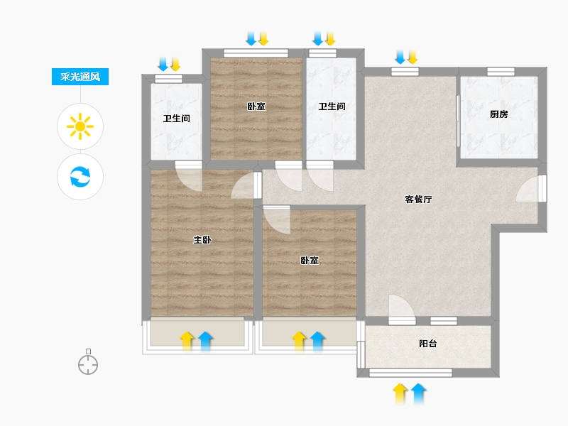 河北省-唐山市-禹洲嘉誉瀞湖-85.00-户型库-采光通风