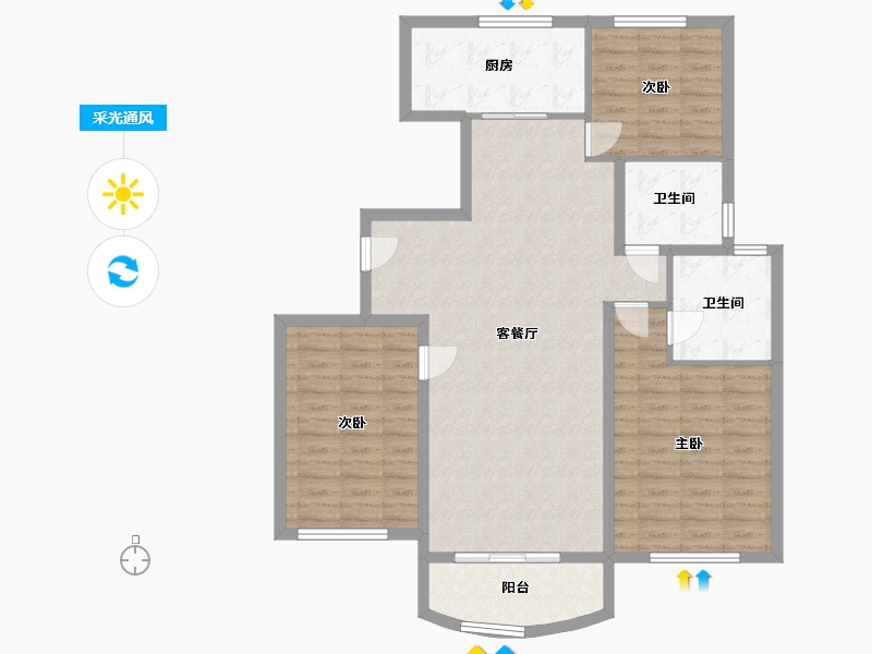 山东省-潍坊市-诚通香榭里-107.00-户型库-采光通风