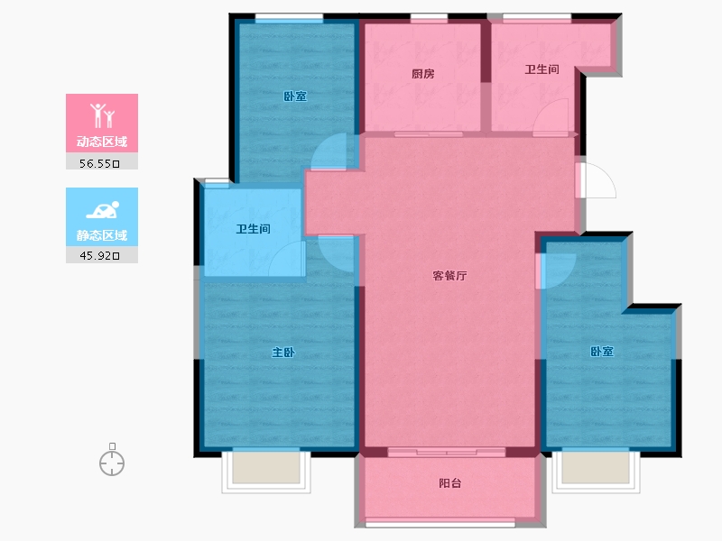 天津-天津市-天津新鸥鹏教育城-92.00-户型库-动静分区