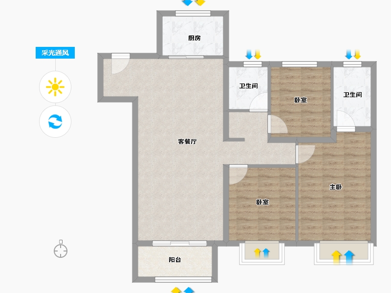 天津-天津市-通新润府-90.40-户型库-采光通风