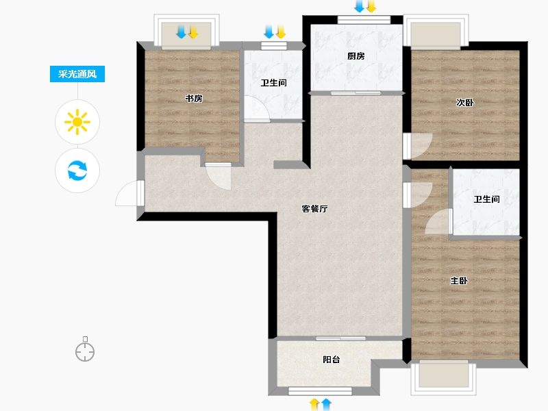 河南省-郑州市-建业春天里二期-89.23-户型库-采光通风