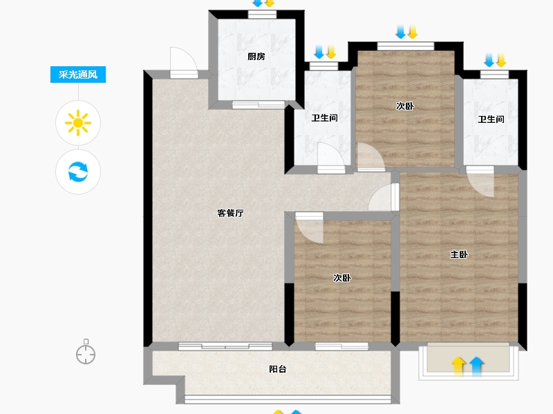 山东省-淄博市-中梁星海云著-99.07-户型库-采光通风