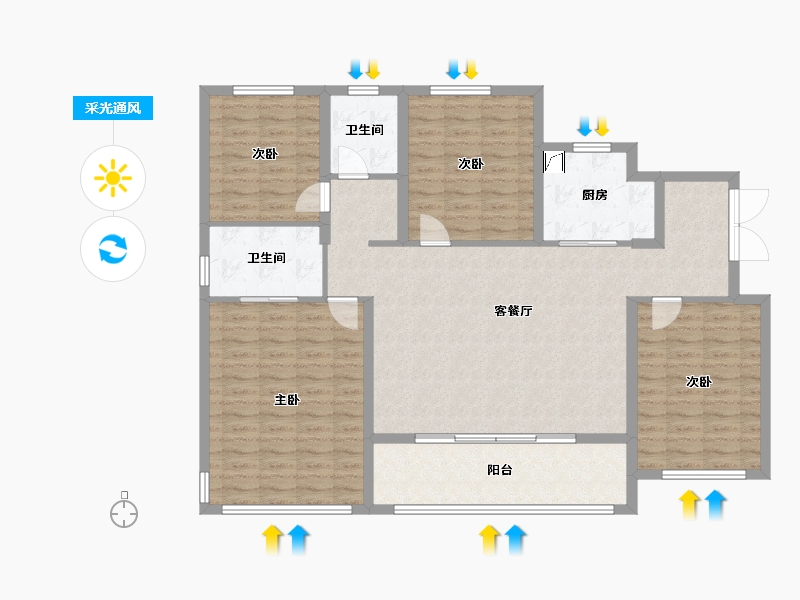 江苏省-扬州市-美的禹州大河-129.00-户型库-采光通风