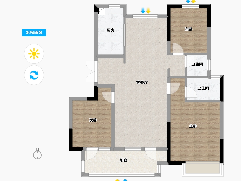 山东省-淄博市-吾悦华府-98.00-户型库-采光通风