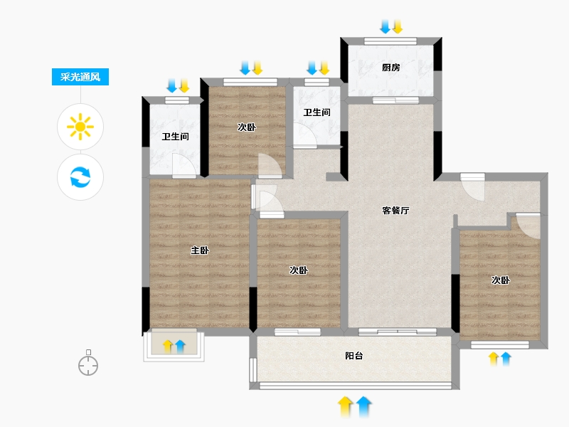 安徽省-阜阳市-高速时代御府-105.00-户型库-采光通风