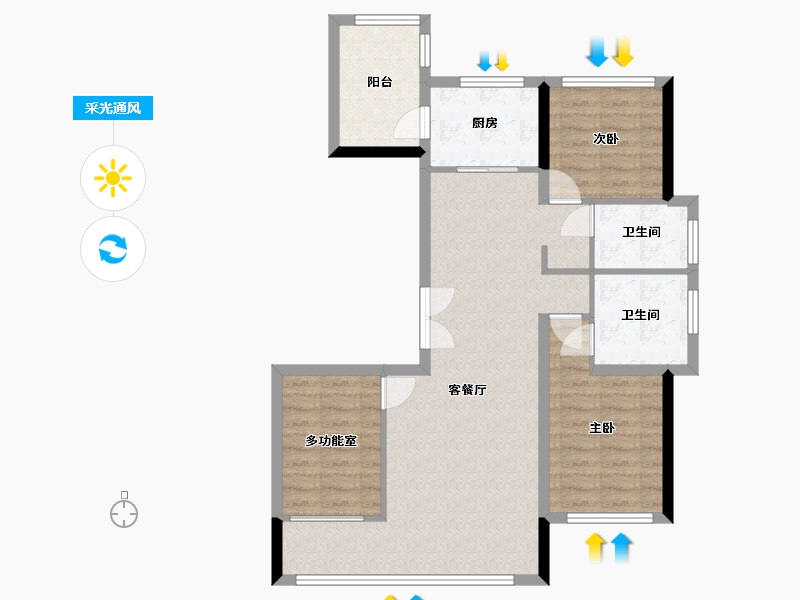 辽宁省-铁岭市-中央公园-90.83-户型库-采光通风