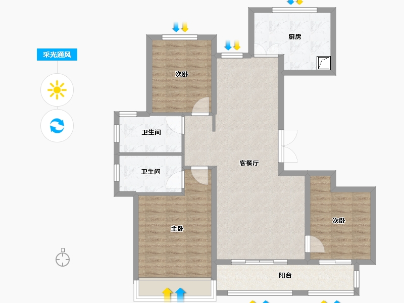 山东省-济宁市-湖畔雲庐-100.00-户型库-采光通风