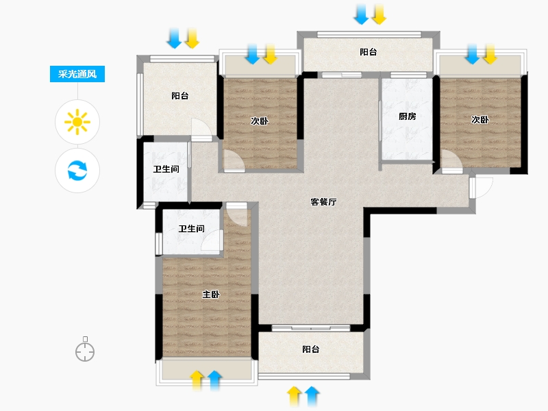 湖南省-邵阳市-公园里-105.00-户型库-采光通风