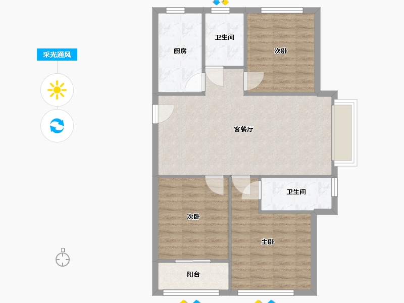 山东省-德州市-佰盛未来城-96.00-户型库-采光通风