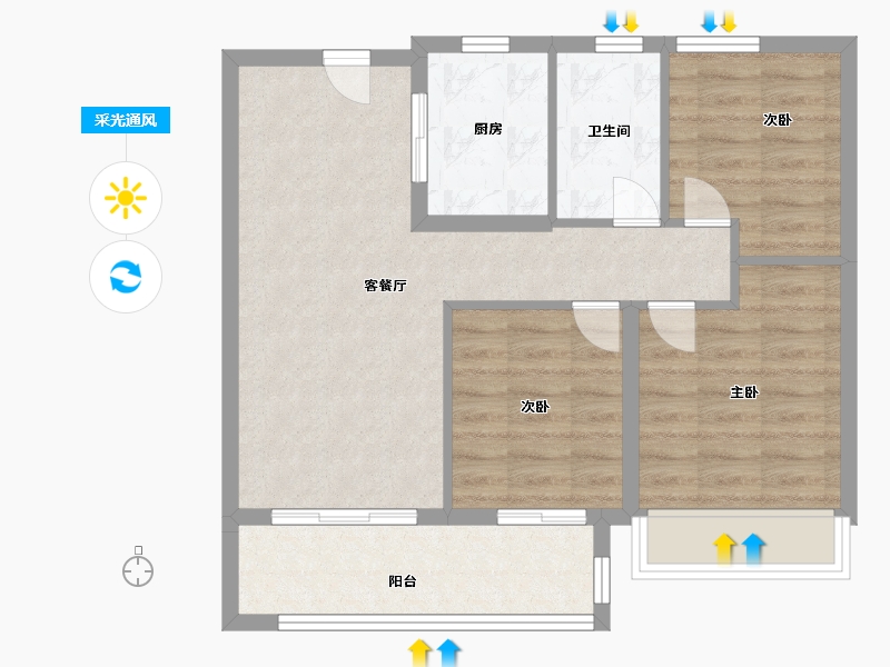 江苏省-南京市-滨江嘉品-69.50-户型库-采光通风