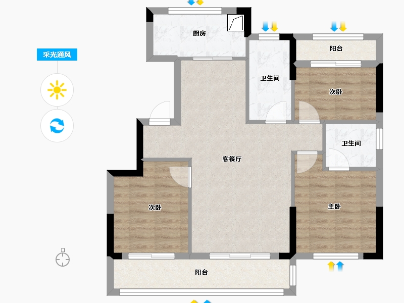 浙江省-宁波市-千竹府-90.00-户型库-采光通风