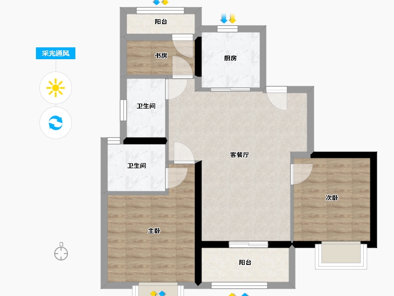 浙江省-台州市-碧桂园喜悦-70.00-户型库-采光通风