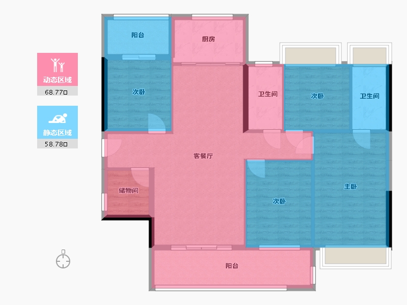 贵州省-黔西南布依族苗族自治州-学府一号-128.00-户型库-动静分区