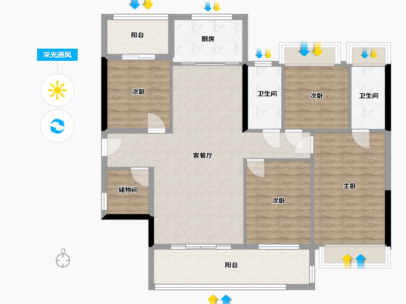 贵州省-黔西南布依族苗族自治州-学府一号-128.00-户型库-采光通风