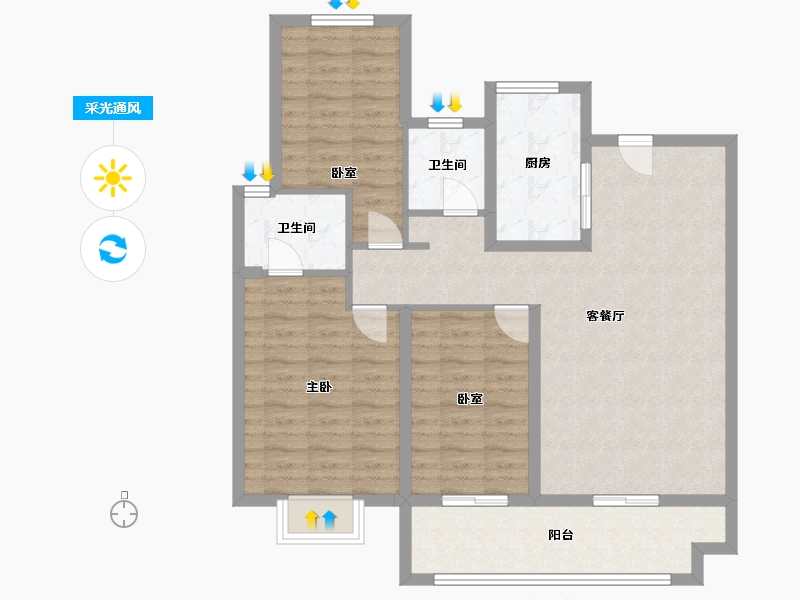 河南省-洛阳市-佳兆业水岸新都-95.89-户型库-采光通风