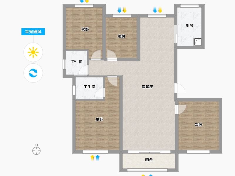 山东省-菏泽市-郓城金河1号小区-121.00-户型库-采光通风