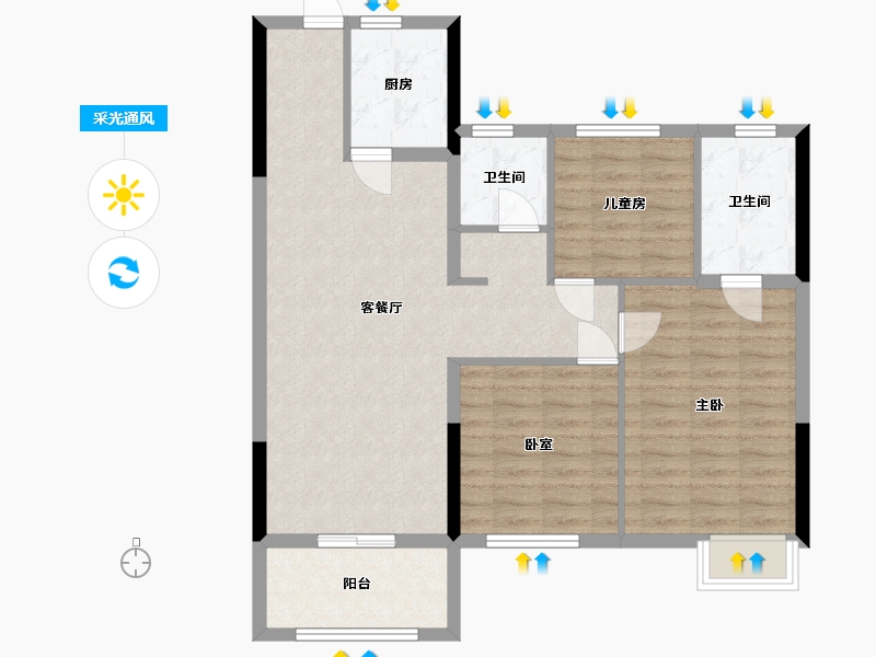 湖北省-黄冈市-新城公馆-89.00-户型库-采光通风