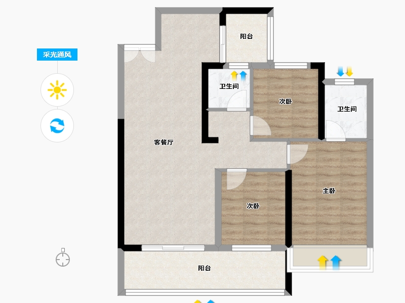 湖北省-孝感市-民邦壹号院-84.00-户型库-采光通风