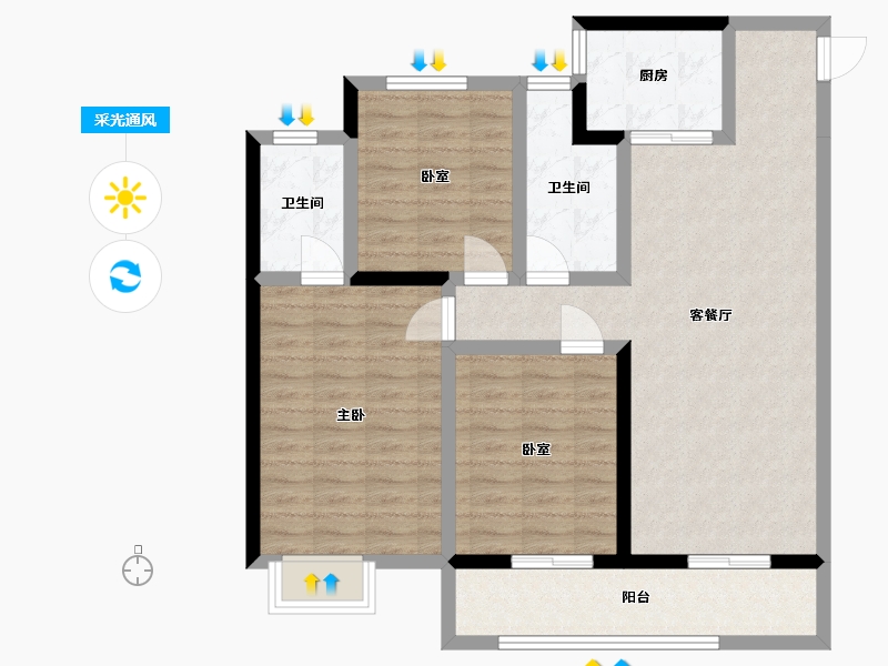 河南省-濮阳市-樱海铭筑-106.32-户型库-采光通风