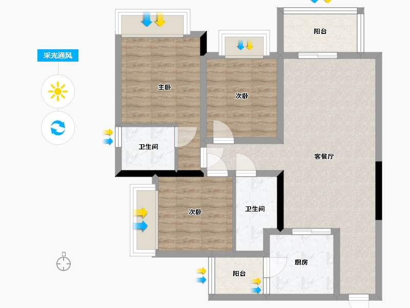 重庆-重庆市-电建洺悦城公园里一期-88.00-户型库-采光通风