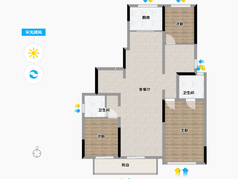 河南省-郑州市-象湖一号-130.00-户型库-采光通风