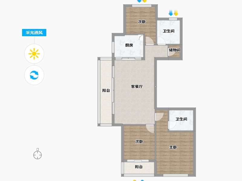 浙江省-杭州市-钱江御府-90.00-户型库-采光通风