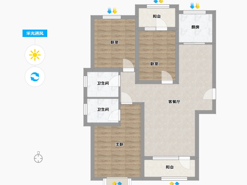 河北省-邯郸市-理想城-87.00-户型库-采光通风