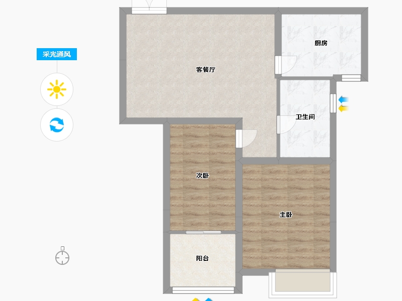 江苏省-淮安市-烨宸广场二期-64.00-户型库-采光通风