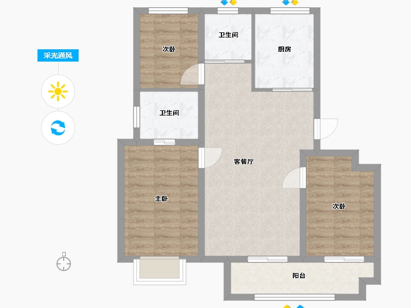 浙江省-金华市-悦江雅居-73.00-户型库-采光通风