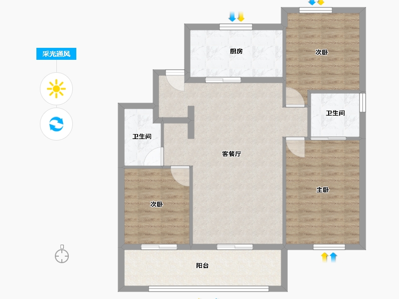 山东省-青岛市-万科公园大道-95.90-户型库-采光通风