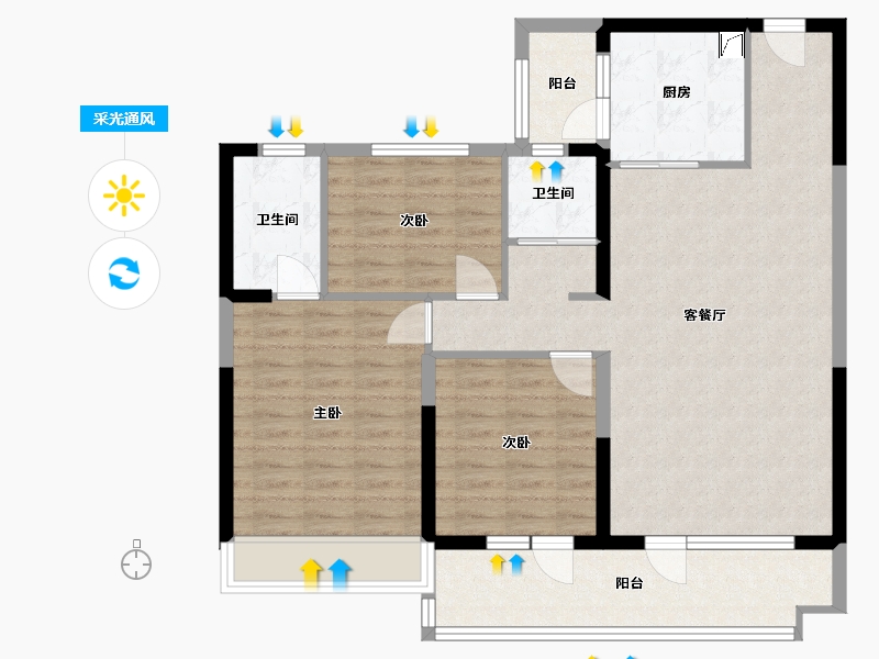 山东省-滨州市-碧桂园-102.00-户型库-采光通风