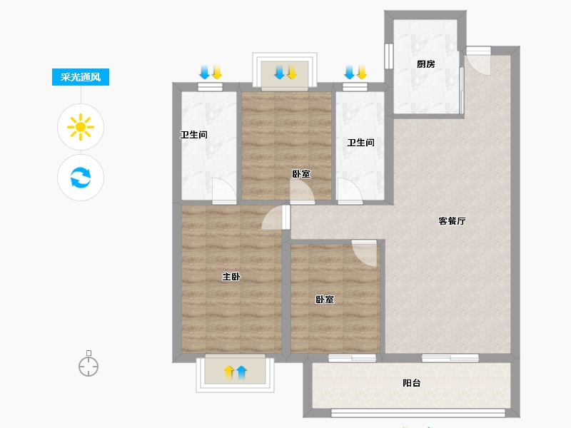 江西省-九江市-观澜小区-80.00-户型库-采光通风