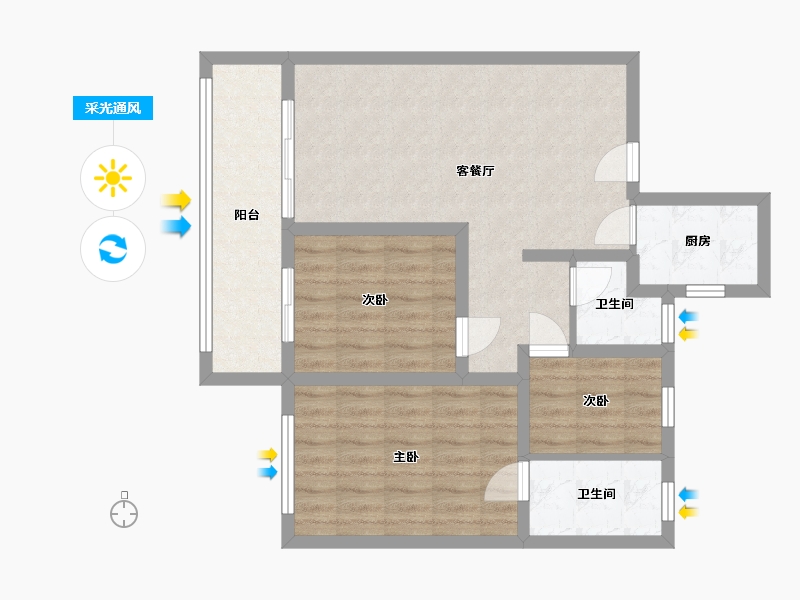 浙江省-宁波市-时代江湾四季院-80.00-户型库-采光通风