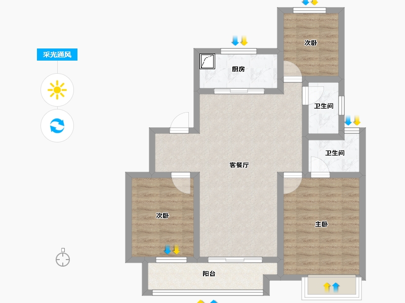 江苏省-扬州市-中海左岸-100.00-户型库-采光通风