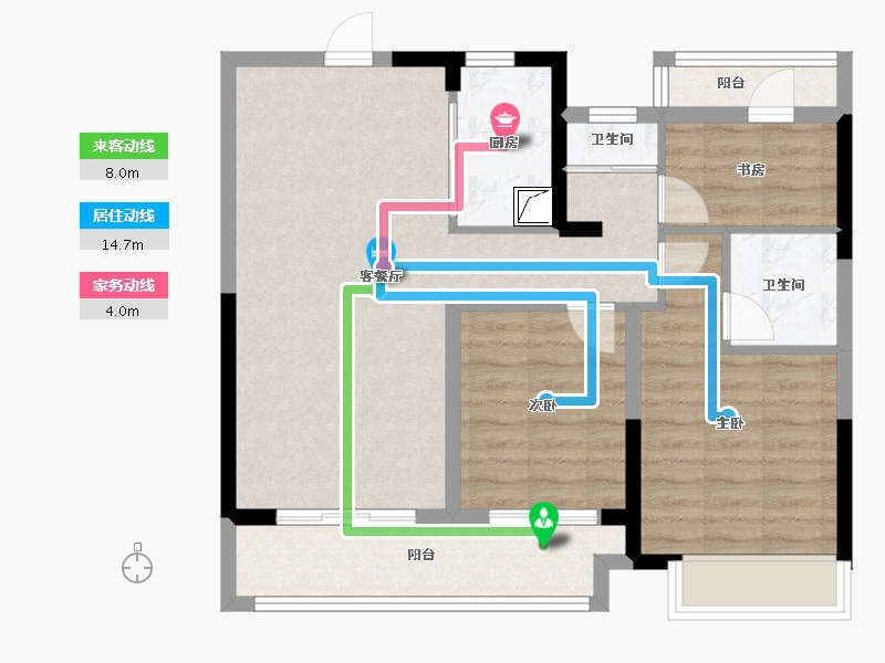 江苏省-苏州市-九龙仓蔚蓝花园-93.00-户型库-动静线