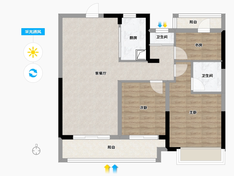 江苏省-苏州市-九龙仓蔚蓝花园-93.00-户型库-采光通风