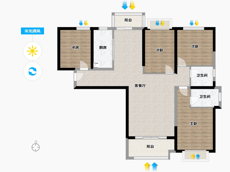 福建省-泉州市-东海湾门第-124.00-户型库-采光通风