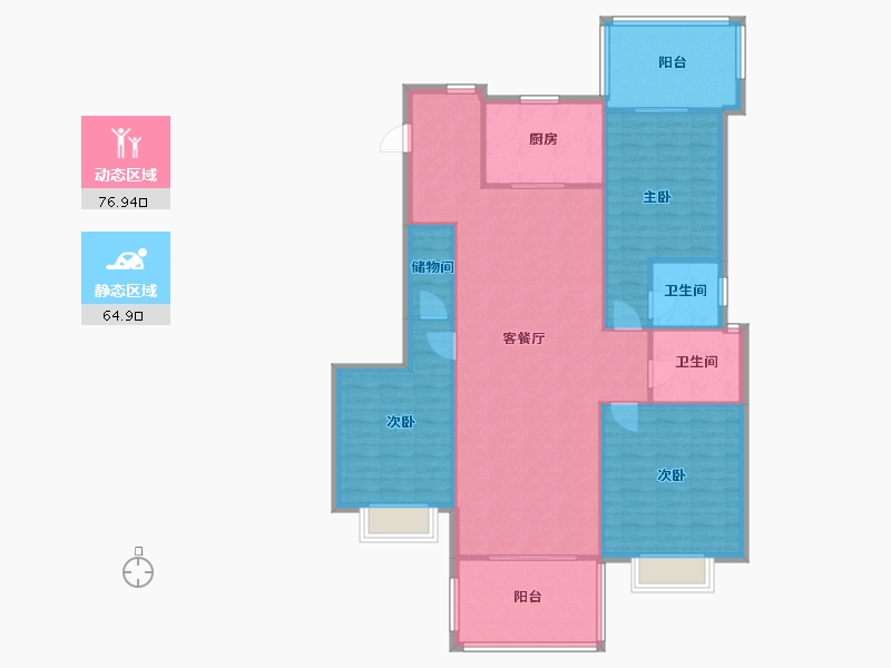 浙江省-金华市-现代花园-110.00-户型库-动静分区