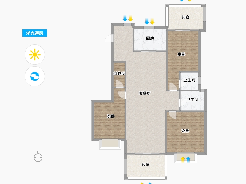 浙江省-金华市-现代花园-110.00-户型库-采光通风