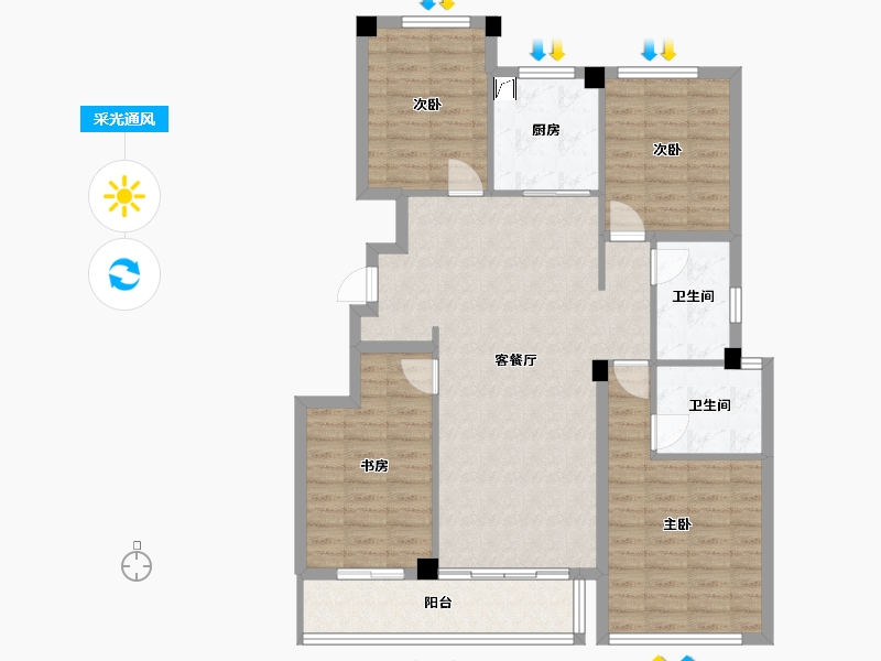 浙江省-宁波市-绿城·春熙潮鸣-135.00-户型库-采光通风