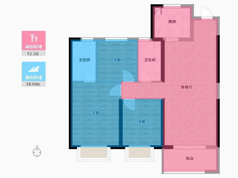 甘肃省-兰州市-华润二十四城一期-90.84-户型库-动静分区