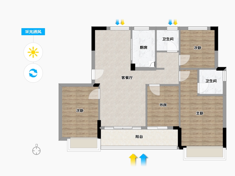 浙江省-绍兴市-御宾府-91.00-户型库-采光通风