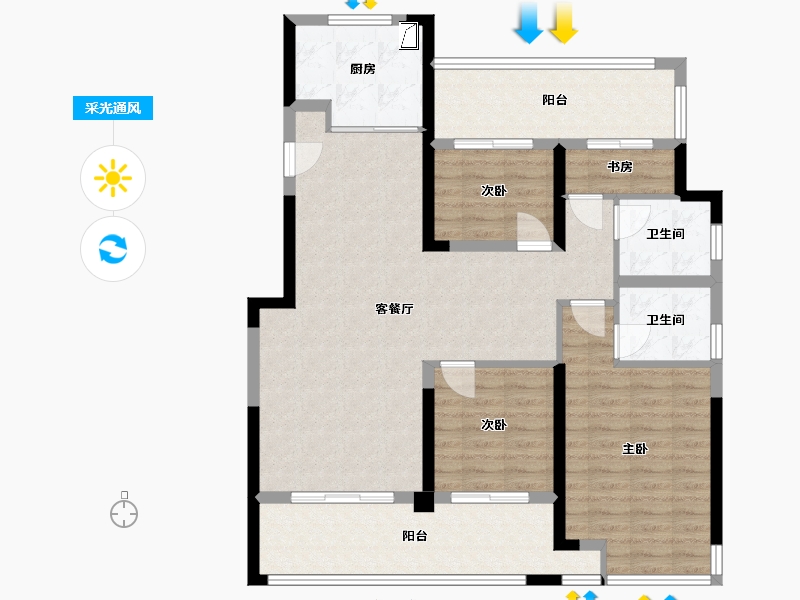 浙江省-金华市-步阳玺御府-132.00-户型库-采光通风