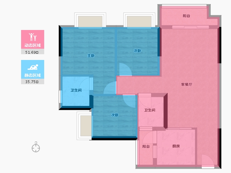 重庆-重庆市-侨城智慧樾府-78.00-户型库-动静分区