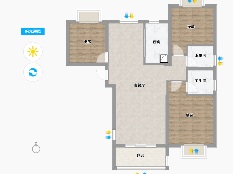 湖北省-武汉市-福地星城二期-90.00-户型库-采光通风