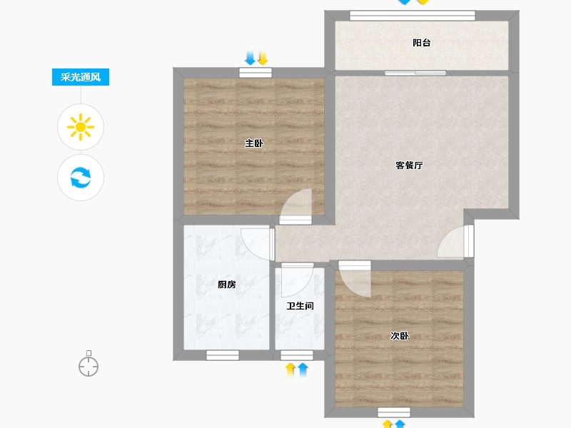 黑龙江省-鹤岗市-荔园水湾小区-56.56-户型库-采光通风