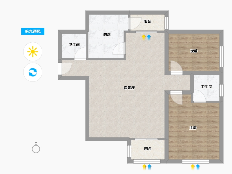 黑龙江省-鹤岗市-湖滨花园(南山)-74.06-户型库-采光通风